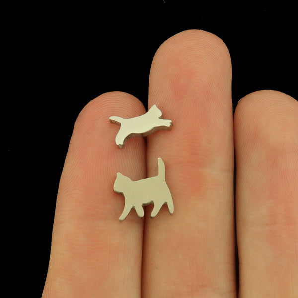 Stainless Steel Silver Cat Earrings - Standing and Leaping -  1 Pair - ER1048