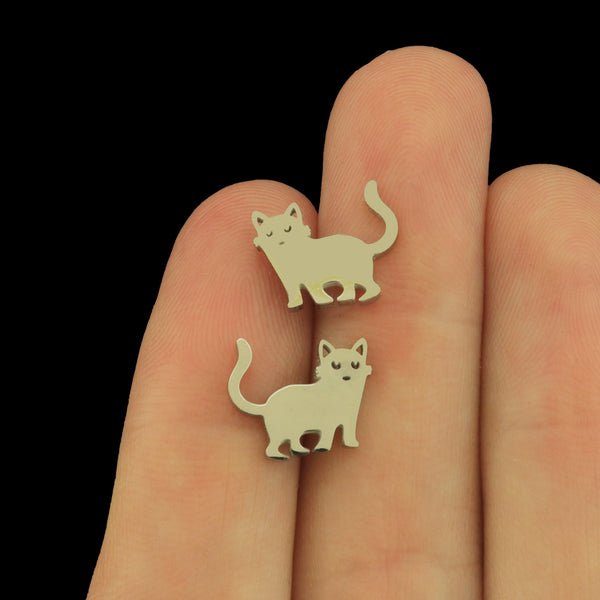 Stainless Steel Silver Cat Earrings -  1 Pair - ER1049