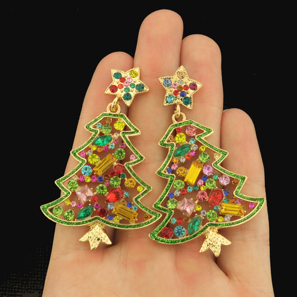 Christmas Tree Earrings - Super Colorful CZs with Stars - 1 Pair - ER1052