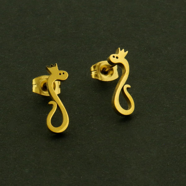 Stainless Steel Snake Earrings with Crown - 2 Pieces 1 Pair - ER1058