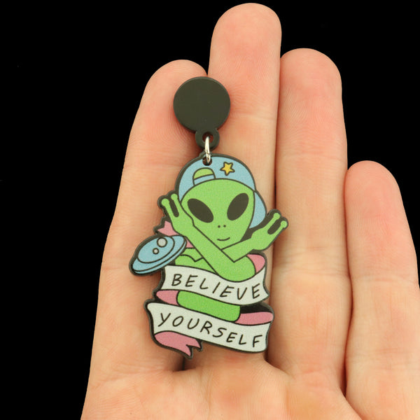 Believe in Yourself Alien Acrylic Earrings - 1 Pair - ER1069