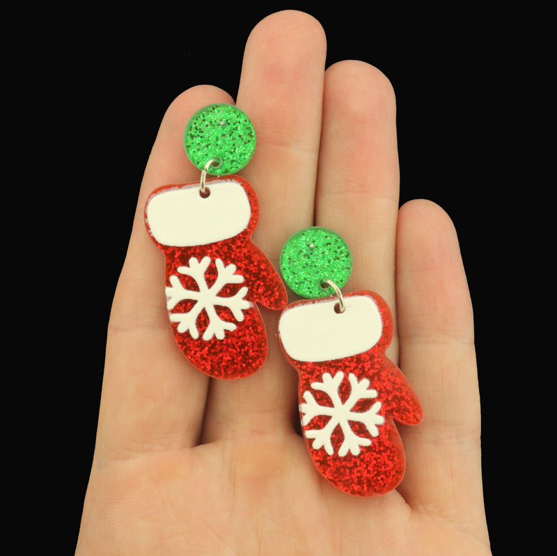 Christmas Mittens Acrylic Earring Studs - 1 Pair - ER1078