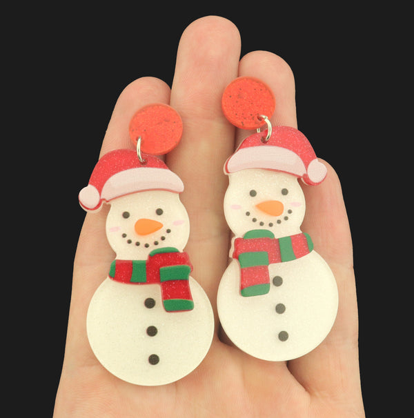 Christmas Snowman Acrylic Earring Studs - 1 Pair - ER1080