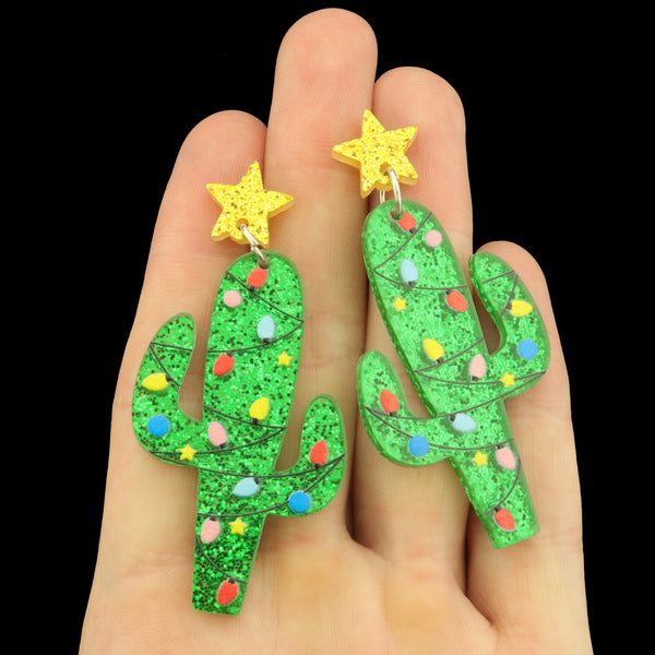 Christmas Cactus Acrylic Earring Studs - 1 Pair - ER1082