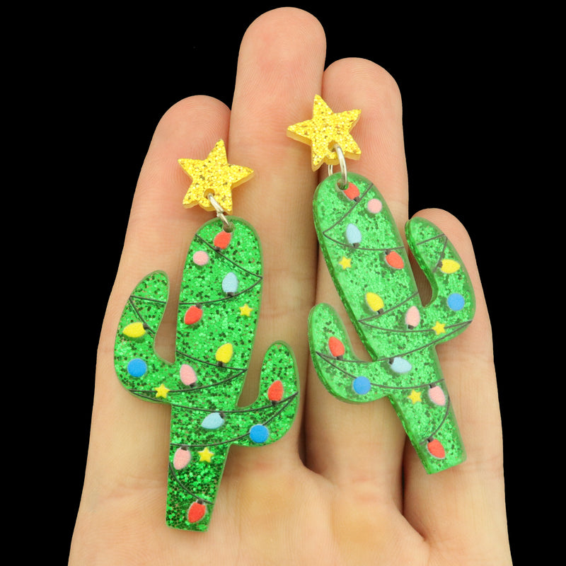 Christmas Cactus Acrylic Earring Studs - 1 Pair - ER1082