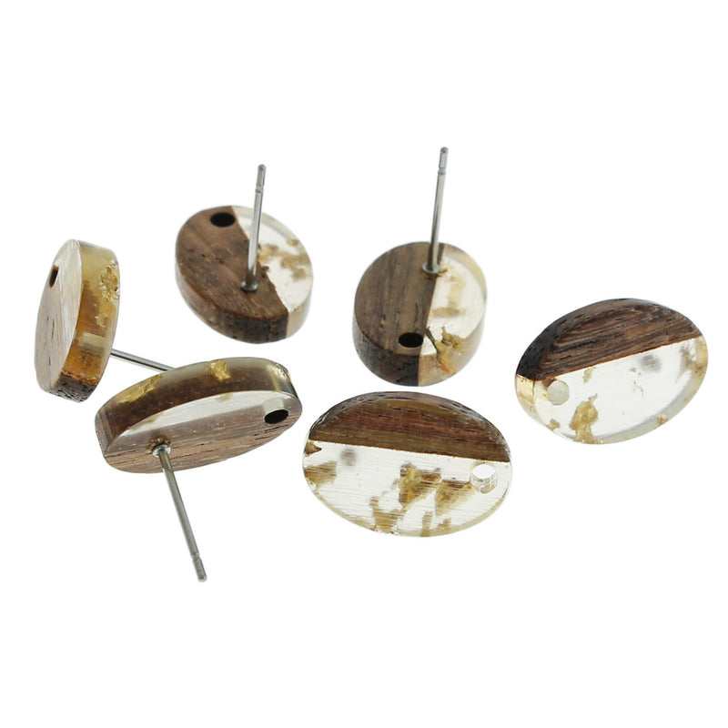 Wood Stainless Steel Earrings - Resin Oval Studs - Choose Your Color!