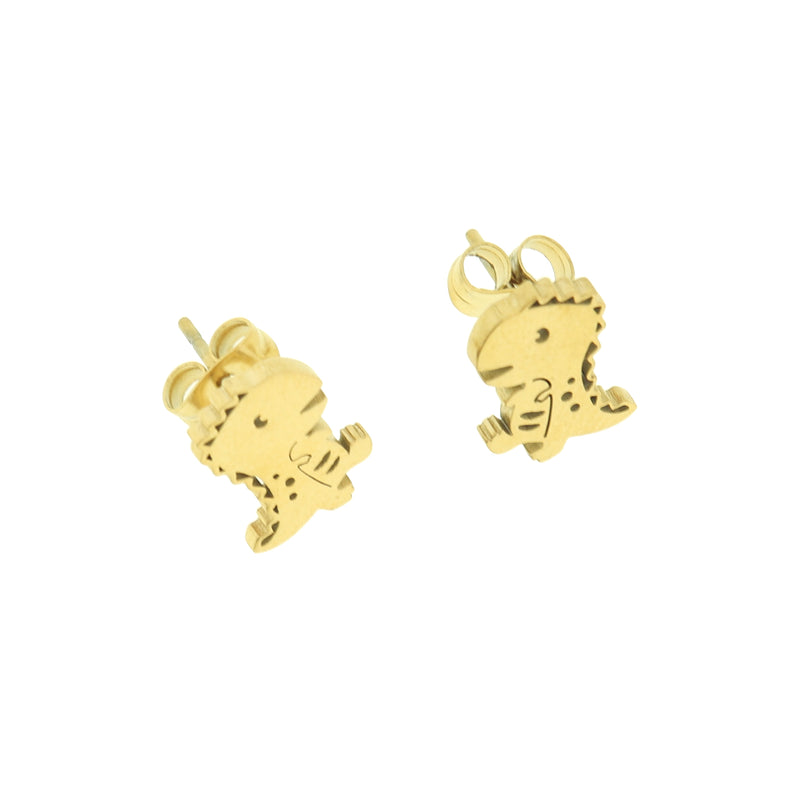 Stainless Steel Earrings - Dinosaur Studs - 11.5mm x 8.5mm - 2 Pieces 1 Pair - Choose Your Tone