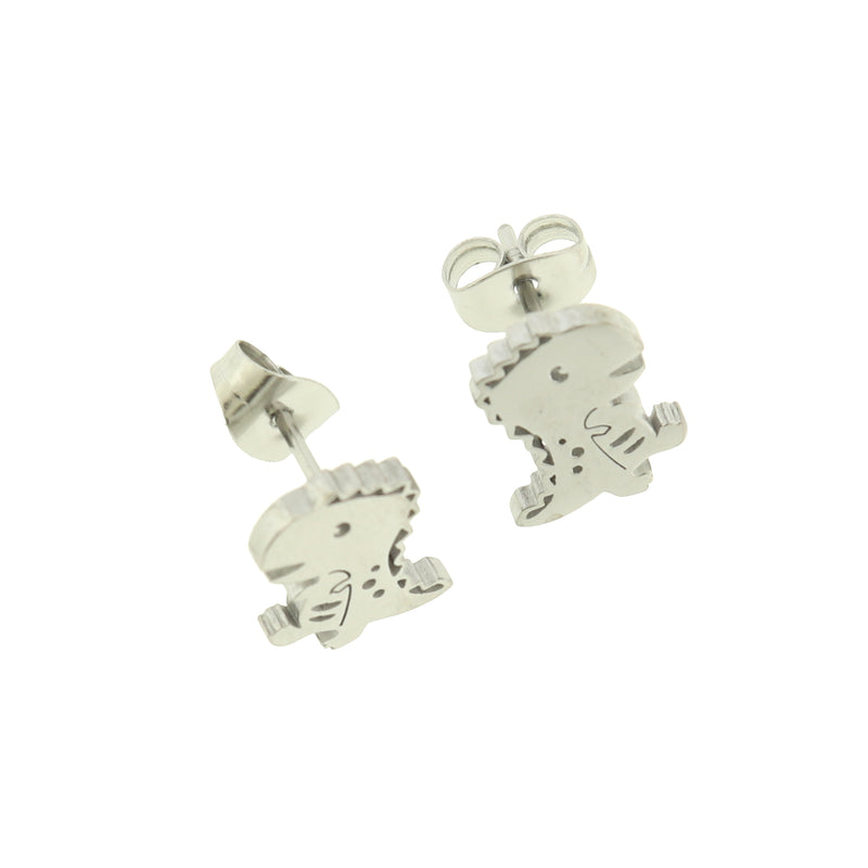 Stainless Steel Earrings - Dinosaur Studs - 11.5mm x 8.5mm - 2 Pieces 1 Pair - Choose Your Tone