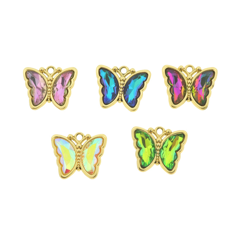 4 Glass Butterfly Charms - Choose From Five Colors!