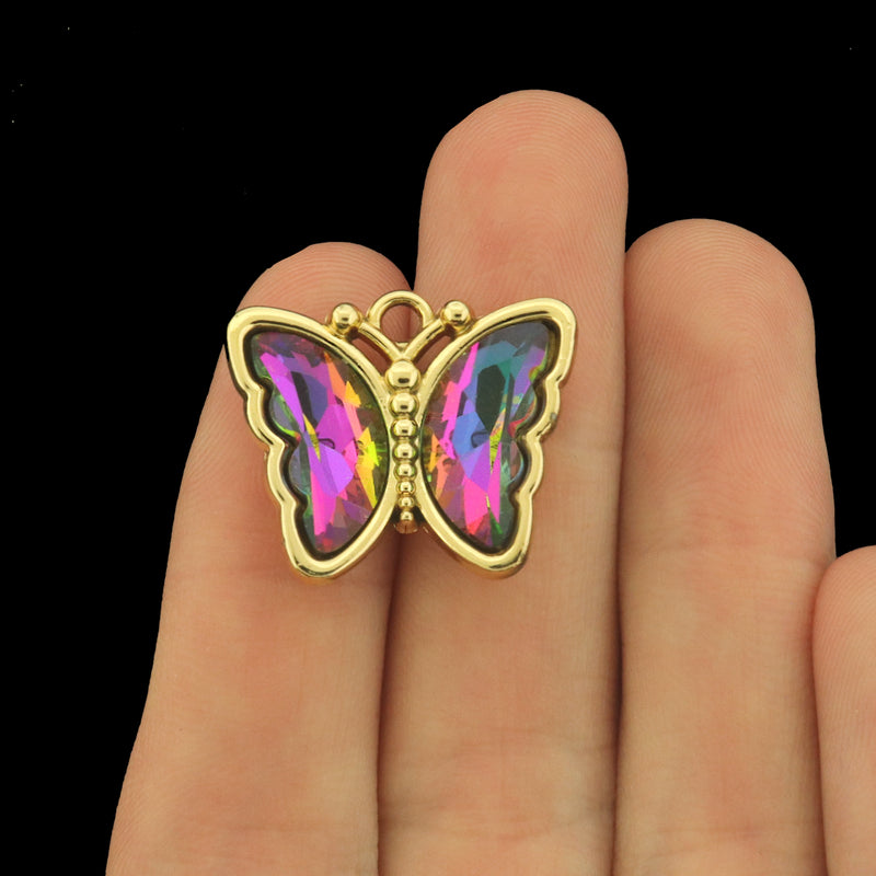 4 Glass Butterfly Charms - Choose From Five Colors!