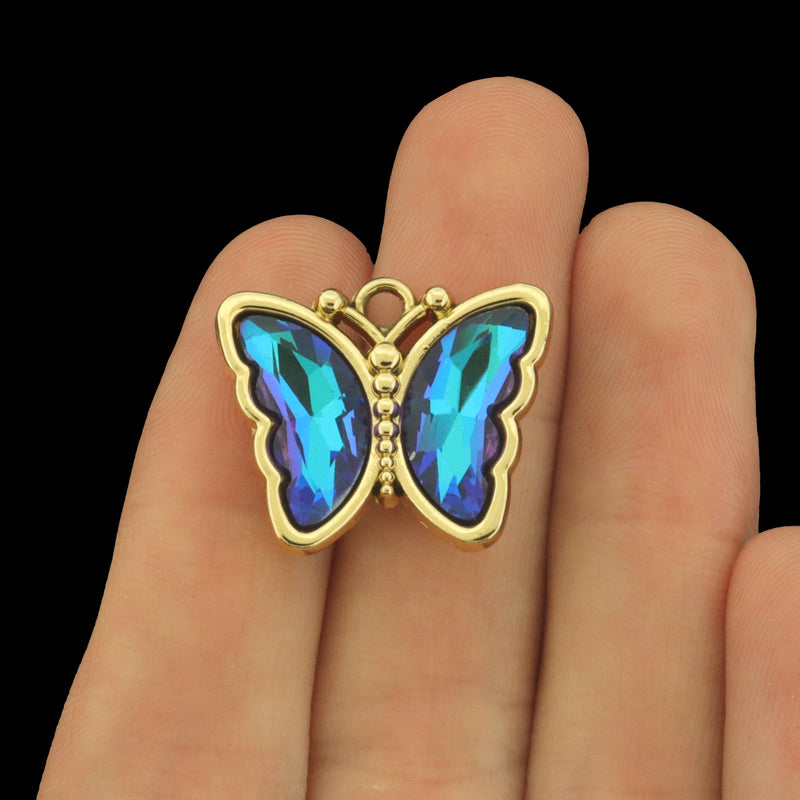 4 Glass Butterfly Charms - Choose From Five Colors!