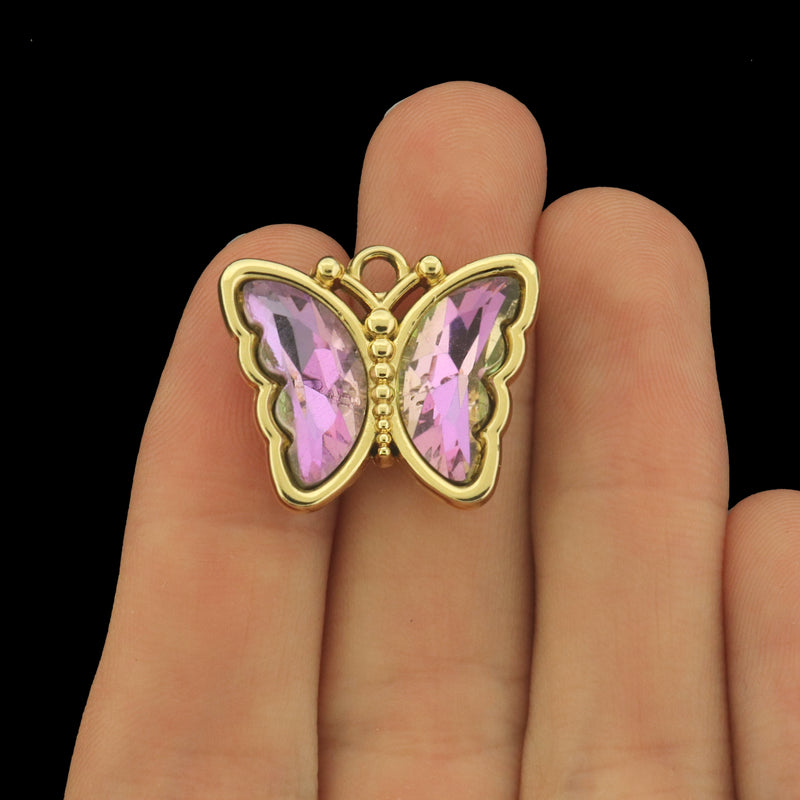 4 Glass Butterfly Charms - Choose From Five Colors!