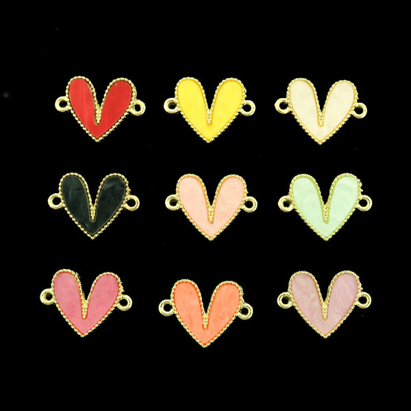 4 Heart Acrylic Gold Tone Connector Charms - Choose Your Color!