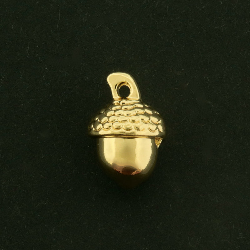 18k Acorn Charm - 2 Charms - 3D Fall Pendant - GLD1009