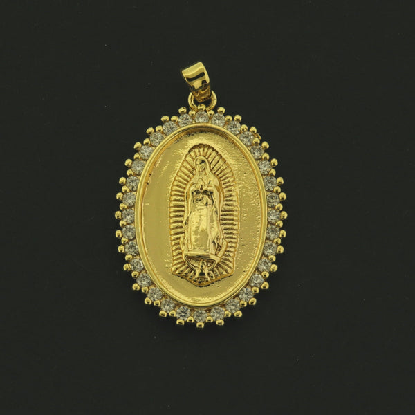 18k Virgin Mary Pendant - Religious Charm - 18k Gold Plated Brass - GLD1019