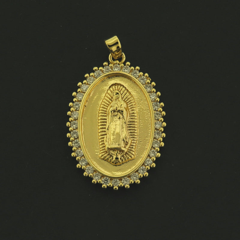 18k Virgin Mary Pendant - Religious Charm - 18k Gold Plated Brass - GLD1019