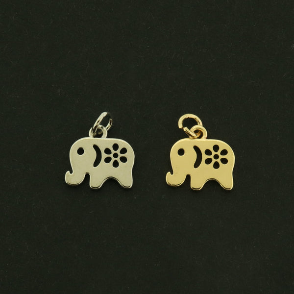 14k Elephant Charm - 2 Charms - 14k Gold Plated - Choose Your Tone!