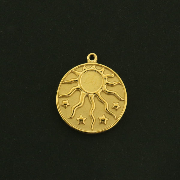 14k Sun Galaxy Charm - Wax Seal Style Celestial Pendant - 14k Gold Plated Titanium - GLD1049