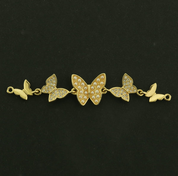 14k Butterfly Connector - 14k Gold Plated with Pearls and Rhinestones! - GLD1052