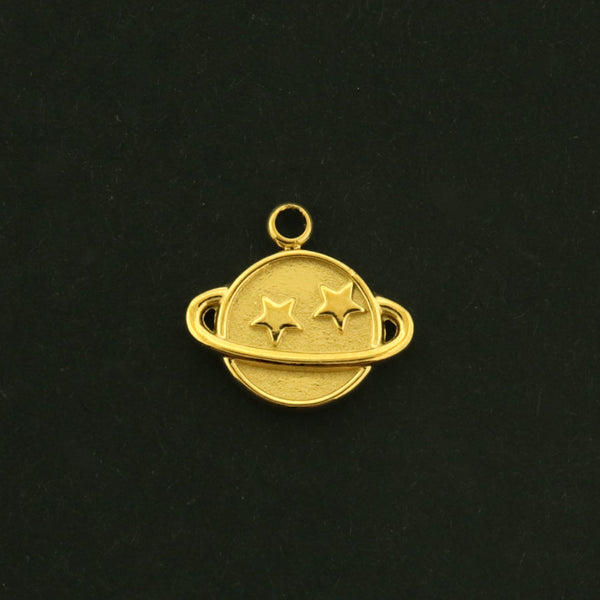 14k Planet Charm - Celestial Pendant - 14k Gold Plated Titanium - GLD1057