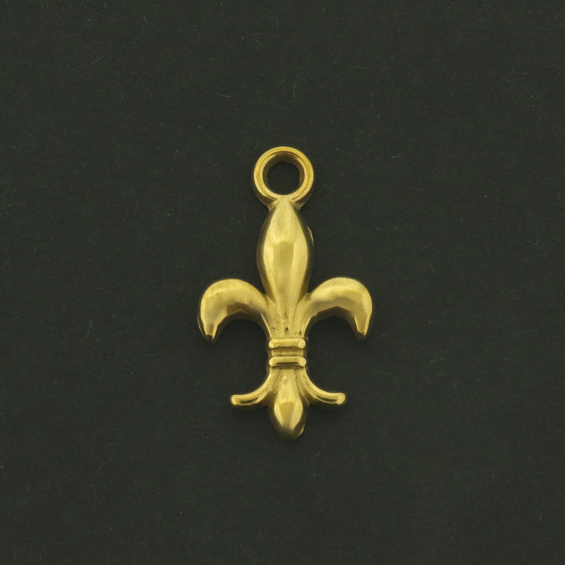 2 Fleur de Lis Charms - 18k Gold Plated Stainless Steel - Religious Pendant - GLD1075