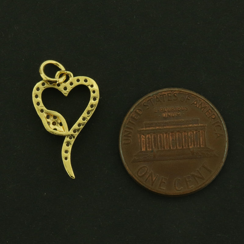 18k Snake Heart Charm - Reptile Pendant - 18k Gold Plated Brass - GLD1084