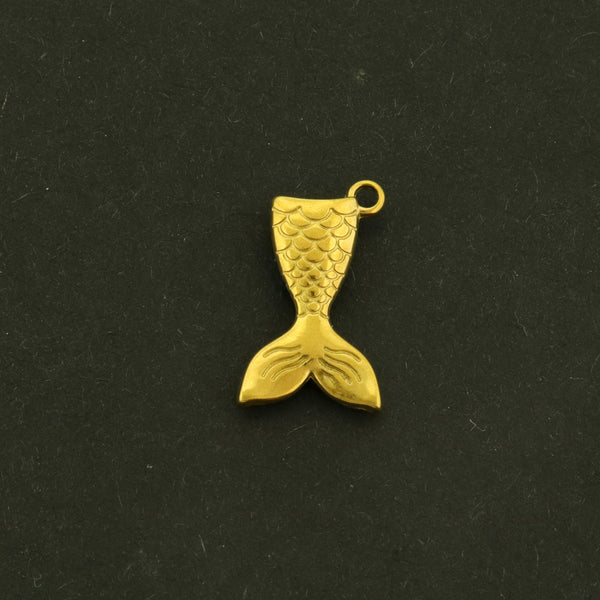 18k Mermaid Tail Charm - Ocean Pendant - 18k Gold Plated Stainless Steel