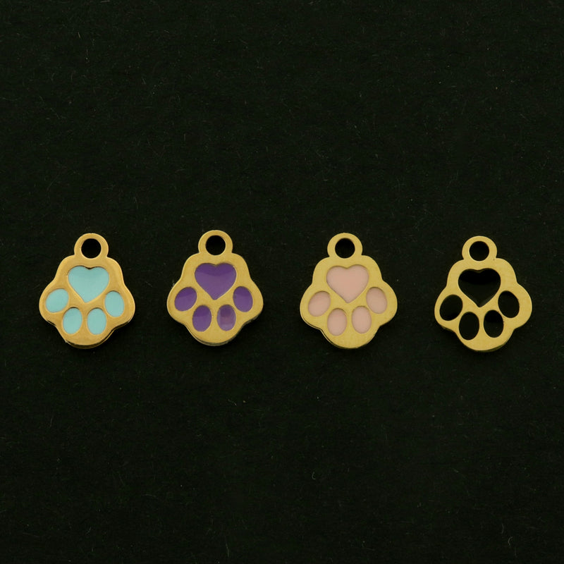 14k Paw Charms - Enamel Animal Pendant - 14k Gold Plated - Choose Your Color!