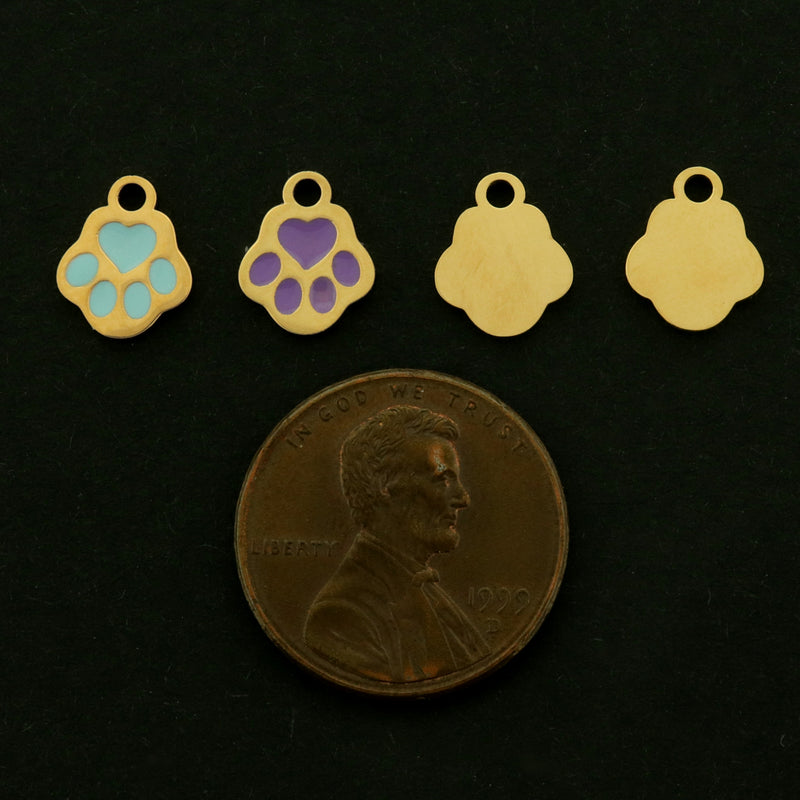 14k Paw Charms - Enamel Animal Pendant - 14k Gold Plated - Choose Your Color!