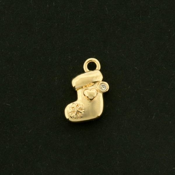 14k Christmas Stocking Charm - 2 Charms - 14k Gold Plated Brass with CZs - GLD1156