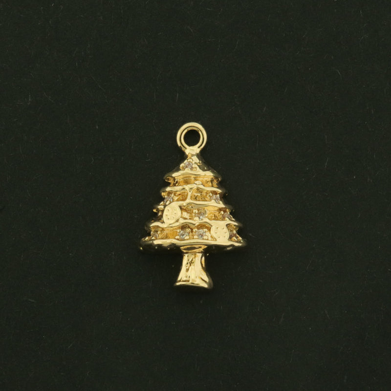 14k Christmas Tree Charm - 2 Charms - 14k Gold Plated Brass with CZs - GLD1159