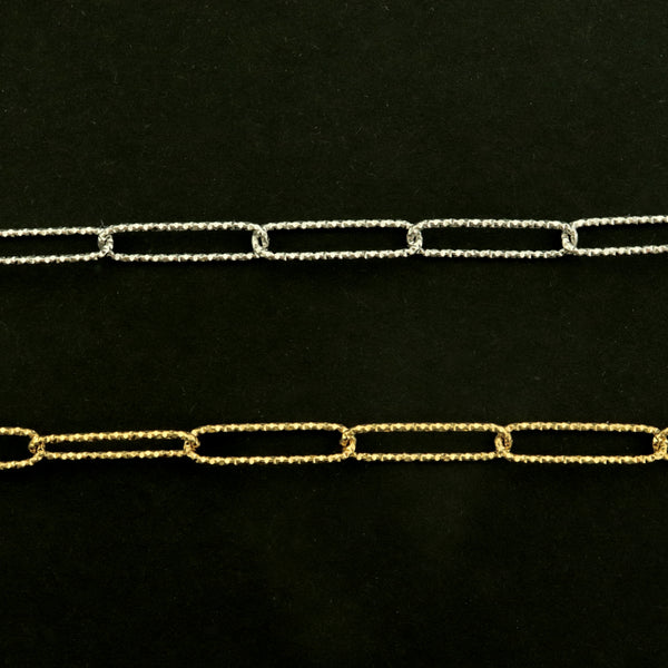 18k Gold Paperclip Chain - Textured and Sparkly - Per Foot - 18k Plated Stainless Steel