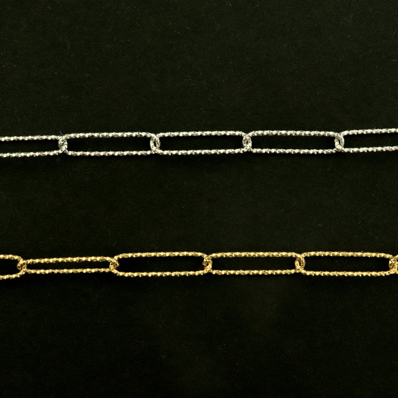 18k Gold Paperclip Chain - Textured and Sparkly - Per Foot - 18k Plated Stainless Steel