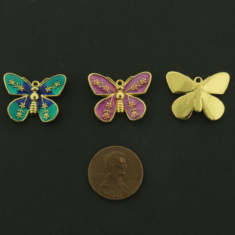 18k Butterfly Charm - Choose Your Color - 18k Gold Plated Brass