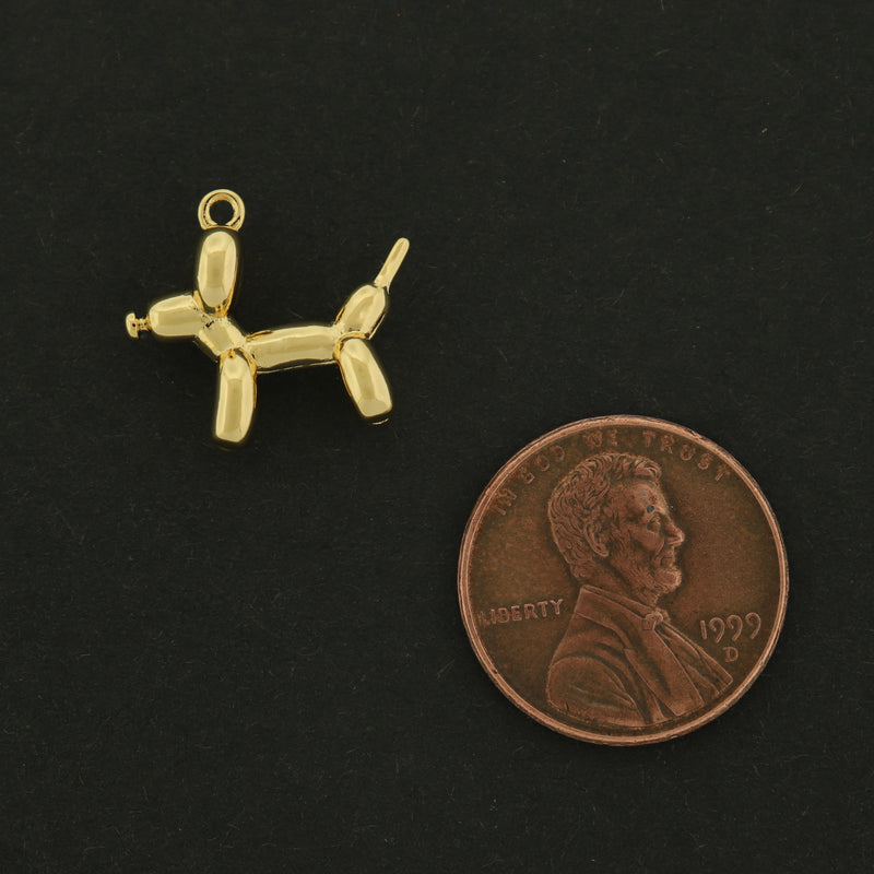 14k Dog Charm - 3D Balloon Dog Pendant - 14k Plated Brass - GLD621