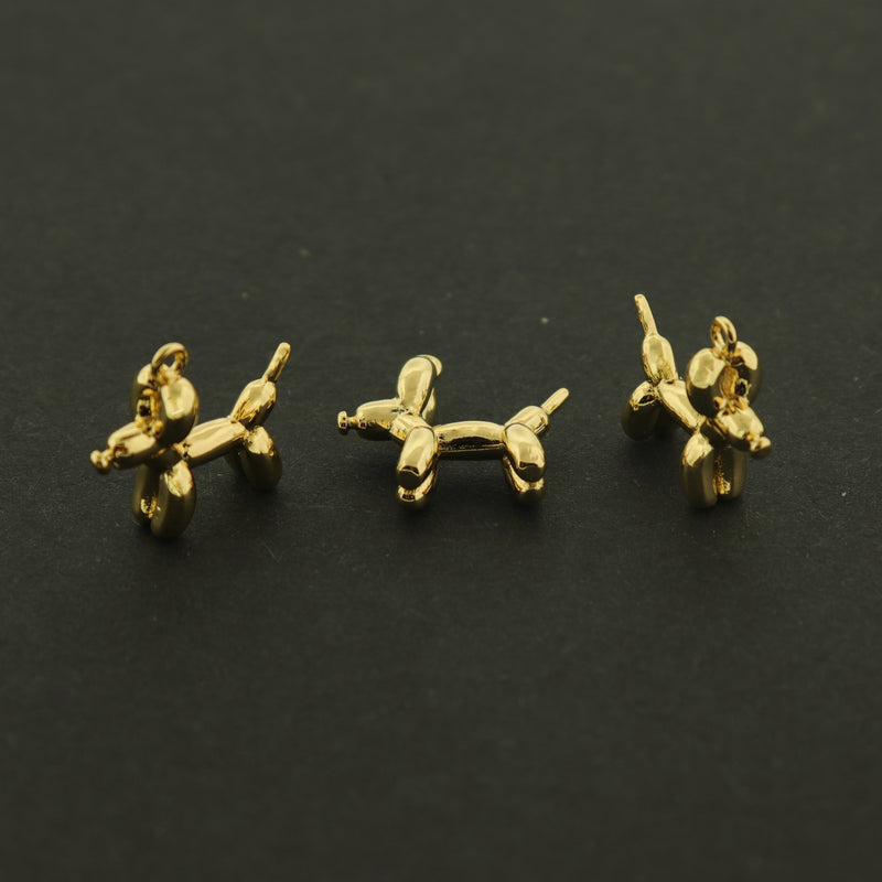 14k Dog Charm - 3D Balloon Dog Pendant - 14k Plated Brass - GLD621