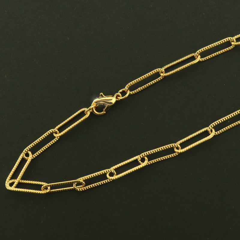 18k Gold Plated Brass Necklace - Paperclip Textured Style - Choose Your Size!