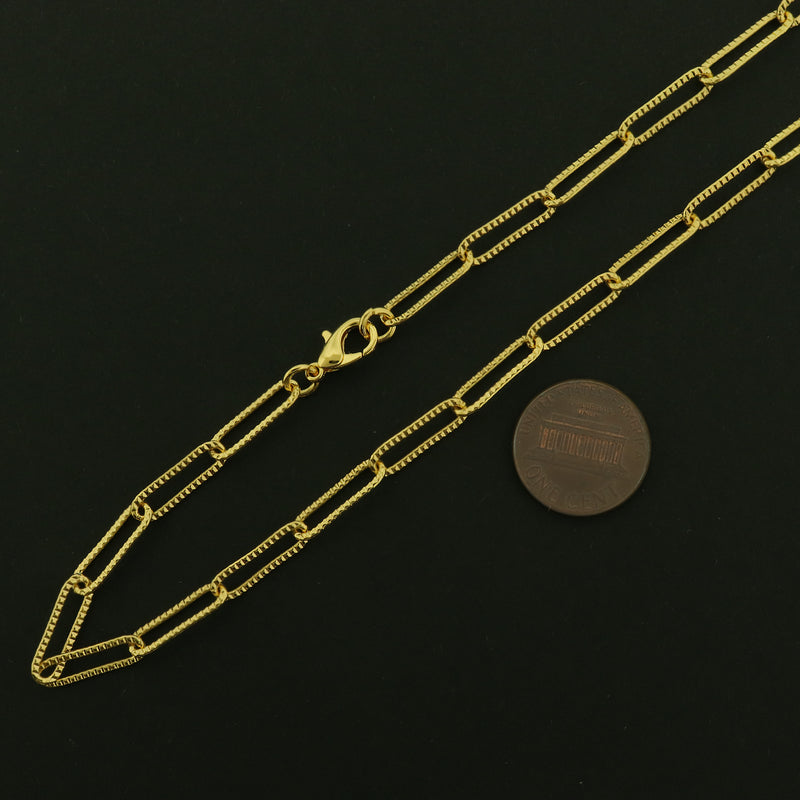 18k Gold Plated Brass Necklace - Paperclip Textured Style - Choose Your Size!