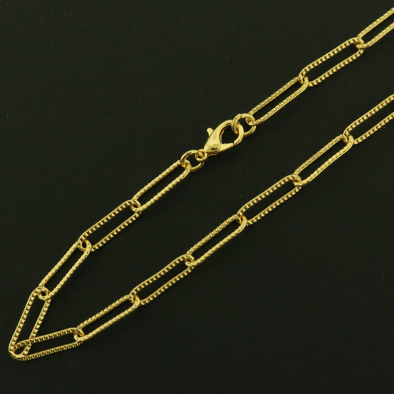 18k Gold Plated Brass Necklace - Paperclip Textured Style - Choose Your Size!