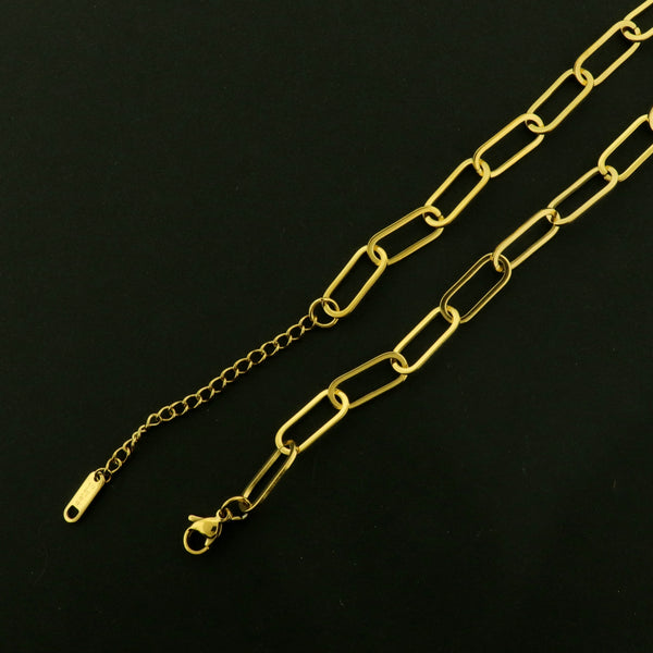 18k Stainless Steel Paperclip Necklace - 15" - 18k Gold Plated - GLD801