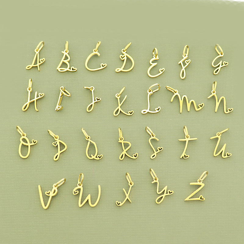 Alphabet Stainless Steel Charms with Heart - Silver or Gold - Choose Your Letter or Set!