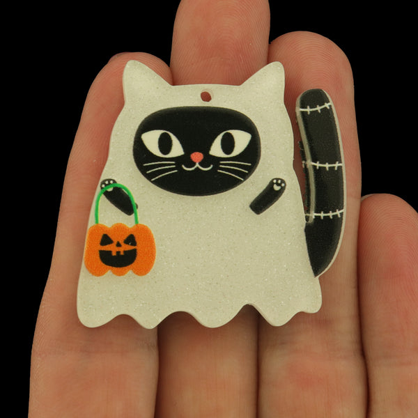 2 Cat Ghost Halloween Acrylic Charms - Trick or Treat! - K731