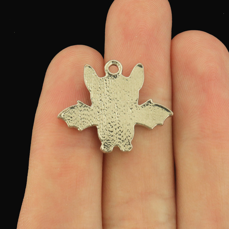 4 Bat Silver Tone Enamel Charms - Glow in the Dark! - E1678