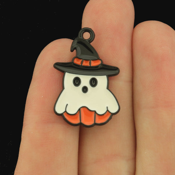 6 Ghost and Pumpkin Black Tone Enamel Charms  - E1681