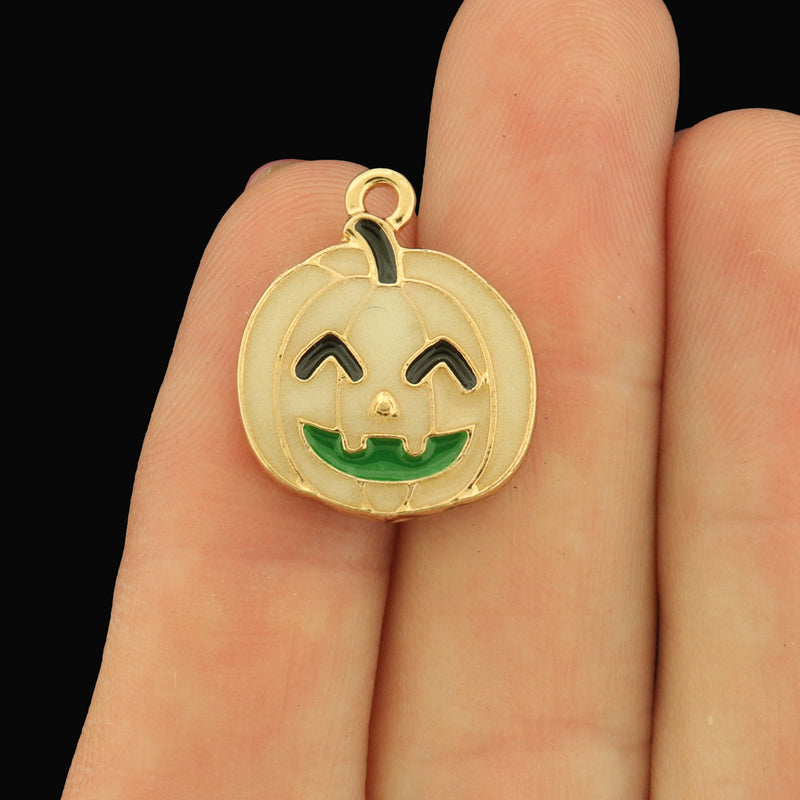 4 Smiling Pumpkin Enamel Charms - Glow in the Dark - Choose Your Tone!