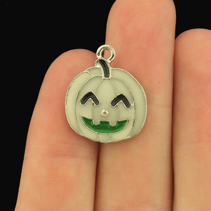 4 Smiling Pumpkin Enamel Charms - Glow in the Dark - Choose Your Tone!