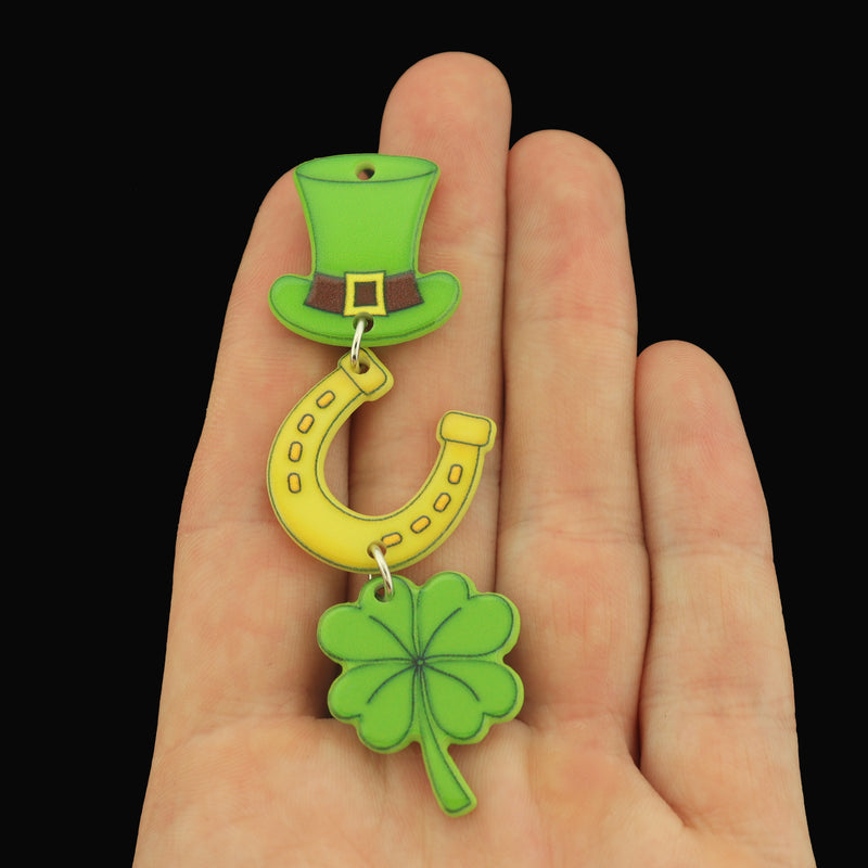 2 St Patrick's Day Acrylic Dangle Charms - K145