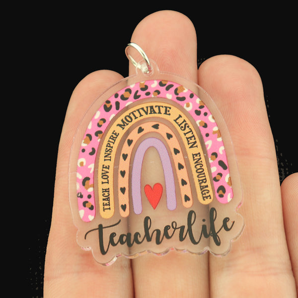 2 Teacher Life Rainbow Acrylic Charms - K177