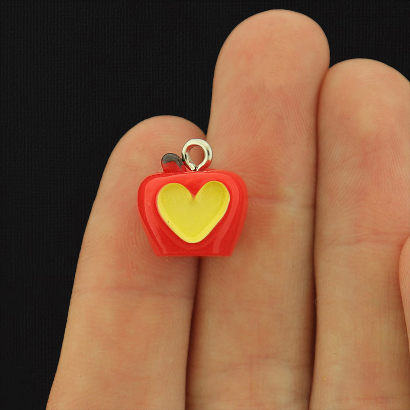 2 Apple with Heart Bite Mark Resin Charms 3D - K203