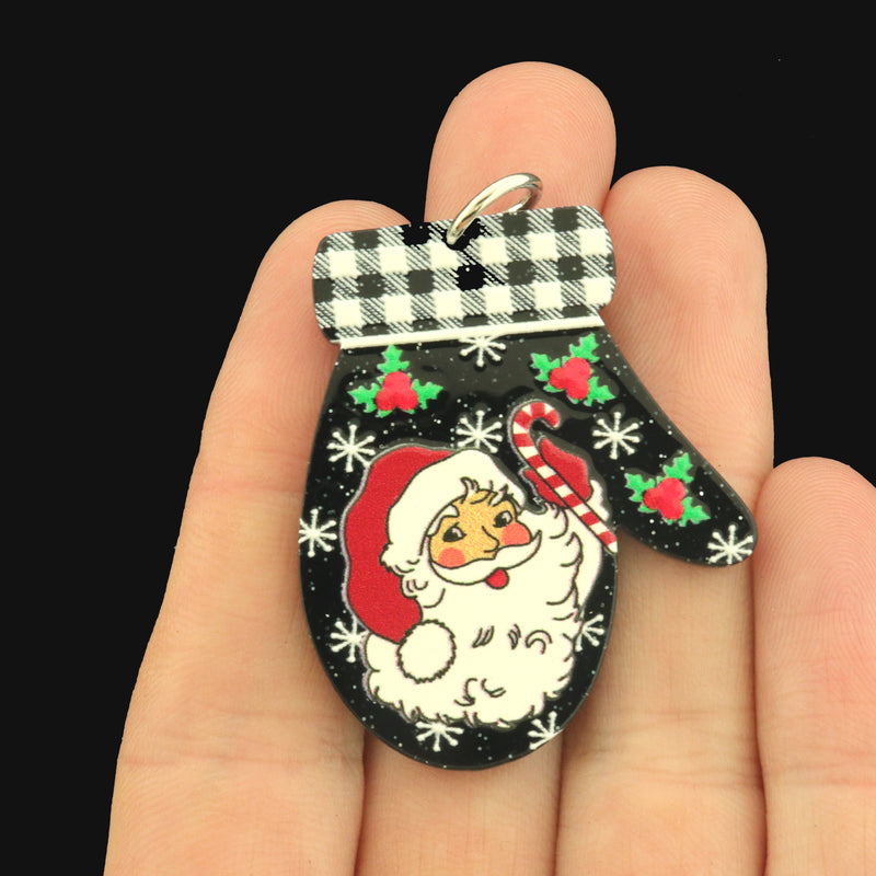 2 Christmas Mittens Acrylic Charms - Choose From 4 Designs!